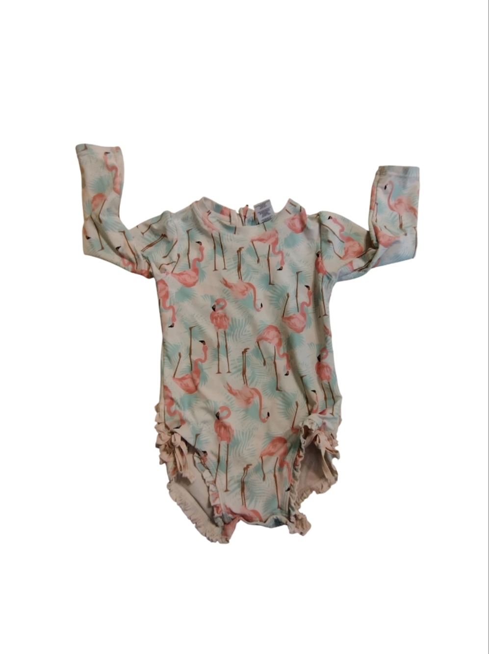 Ruffle Butts Kids Long-Sleeve One-Piece Swimsuit with Pink Flamingo Print 2T